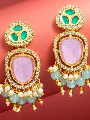 purple and green ad statement drop earrings with beaded fringe 2