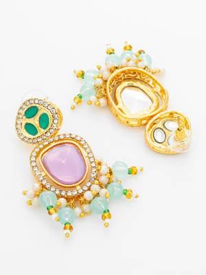 purple and green ad statement drop earrings with beaded fringe 3