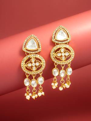 clear stone ad floral motif chandelier earrings with pearl drops 1
