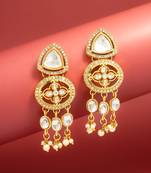 clear stone ad floral motif chandelier earrings with pearl drops