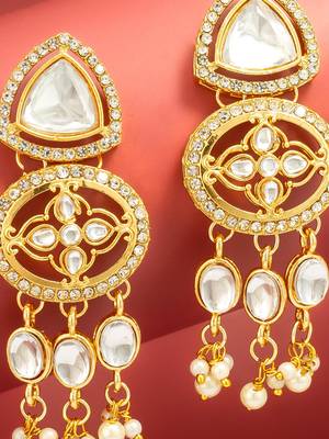 clear stone ad floral motif chandelier earrings with pearl drops 2