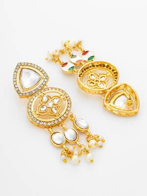 clear stone ad floral motif chandelier earrings with pearl drops 3