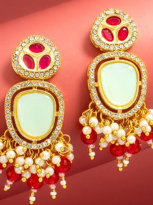 mint and red ad statement drop earrings with beaded fringe 2