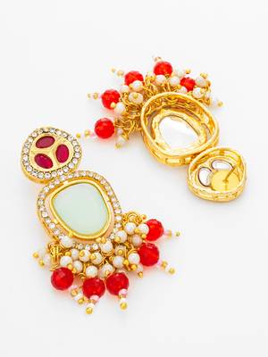 mint and red ad statement drop earrings with beaded fringe 3