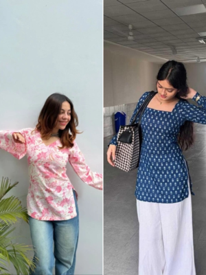 Pack of 2 handmade block printed rayon fabric  short kurti for women's 1