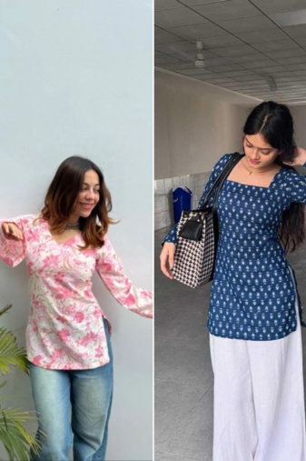 Pack of 2 handmade block printed rayon fabric  short kurti for women's