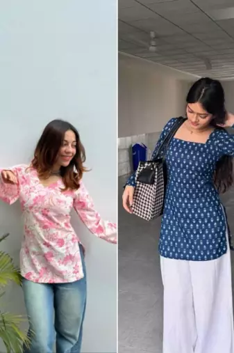 Pack of 2 handmade block printed rayon fabric  short kurti for women's