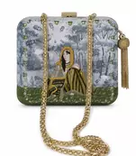 Indian Queen Portrait Embellished Clutch Bag with Gold Tassel