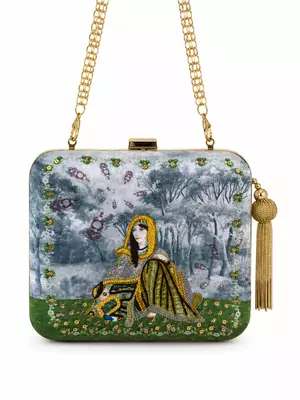 Indian Queen Portrait Embellished Clutch Bag with Gold Tassel 2