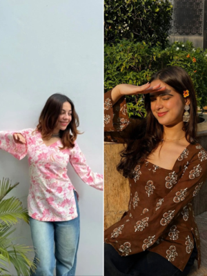 Pack of 2 handmade block printed rayon fabric  short kurti for women's 1