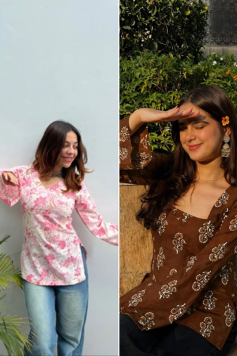 Pack of 2 handmade block printed rayon fabric  short kurti for women's