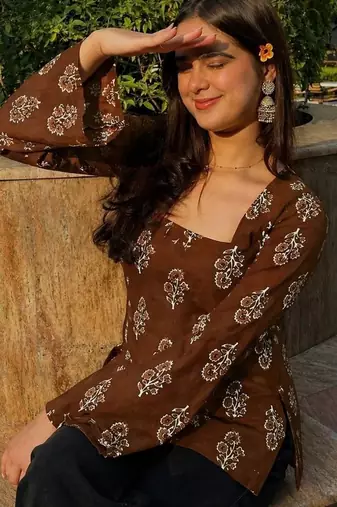 Pack of 2 handmade block printed rayon fabric  short kurti for women's