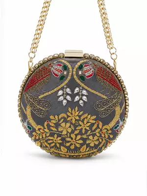 Zardozi Embroidered Clutch with Gold Chain 2