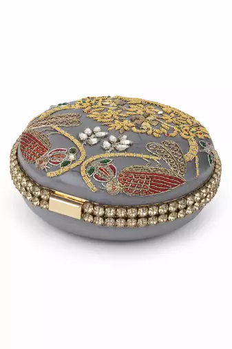 Zardozi Embroidered Clutch with Gold Chain