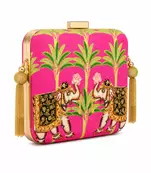 Pink Elephant Print Clutch Bag with Embroidered & Gold Embellishment
