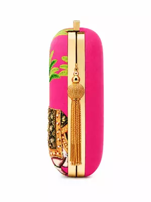 Pink Elephant Print Clutch Bag with Embroidered & Gold Embellishment 2