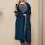 TEAL BLUE EMBRODEIRY WORK FABRIC ROMAN SILK WOMENS KURTI PANT DUPATTA SET
