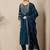 TEAL BLUE EMBRODEIRY WORK FABRIC ROMAN SILK WOMENS KURTI PANT DUPATTA SET