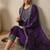 PURPLE EMBRODEIRY WORK FABRIC ROMAN SILK WOMENS KURTI PANT DUPATTA SET