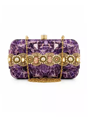 Purple Amethyst Print Slide-In Clutch Bag with Embellished Detail 1