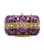 Purple Amethyst Print Slide-In Clutch Bag with Embellished Detail