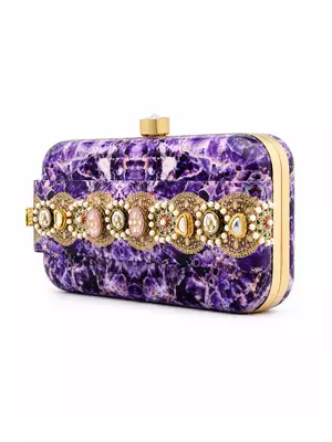Purple Amethyst Print Slide-In Clutch Bag with Embellished Detail 2
