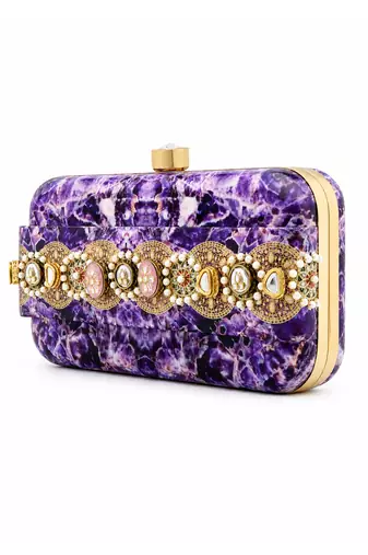 Purple Amethyst Print Slide-In Clutch Bag with Embellished Detail