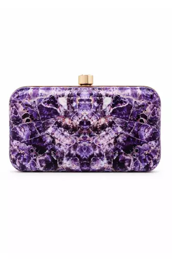 Purple Amethyst Print Slide-In Clutch Bag with Embellished Detail