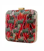 Ikat & Pichwai Cow Print Clutch Bag with Floral Artwork