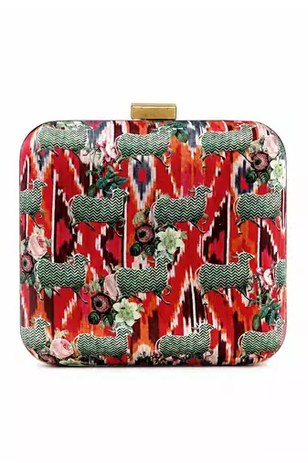 Ikat & Pichwai Cow Print Clutch Bag with Floral Artwork