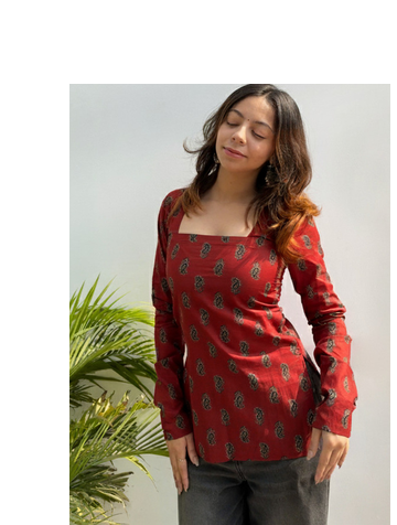 Pack of 2 handmade block printed rayon fabric  short kurti for women's 4