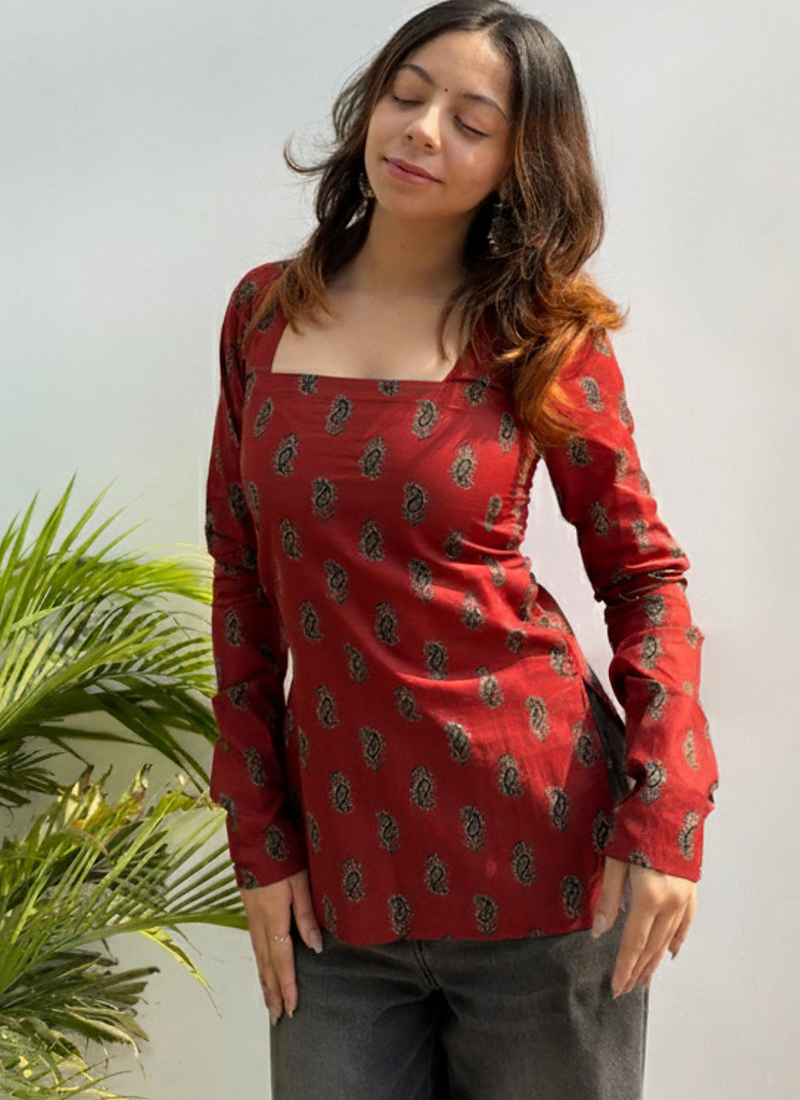 Pack of 2 handmade block printed rayon fabric  short kurti for women's