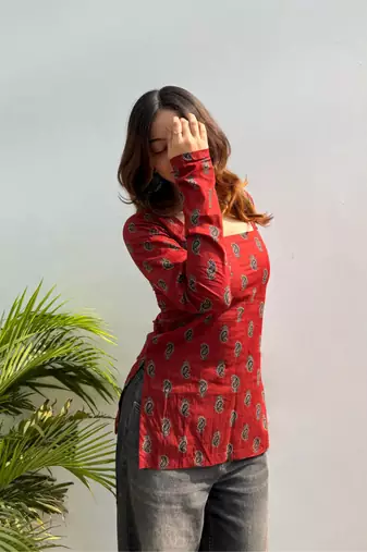Pack of 2 handmade block printed rayon fabric  short kurti for women's