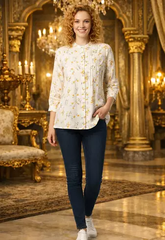 OFFWHITE FLORAL PRINTED WORK FABRIC COTTON WOMENS KURTI PANT DUPATTA SET