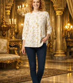 OFFWHITE FLORAL PRINTED WORK FABRIC COTTON WOMENS KURTI PANT DUPATTA SET