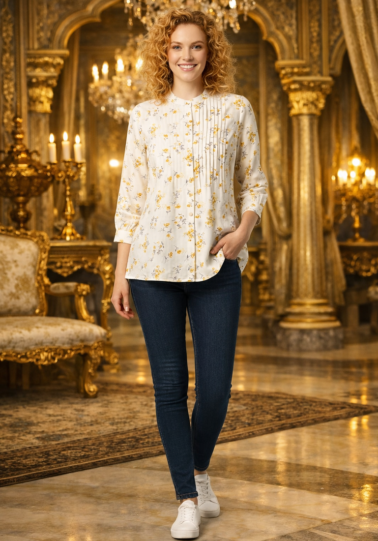 OFFWHITE FLORAL PRINTED WORK FABRIC COTTON WOMENS KURTI PANT DUPATTA SET