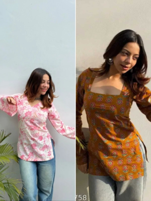 Pack of 2 handmade block printed rayon fabric  short kurti for women's 1