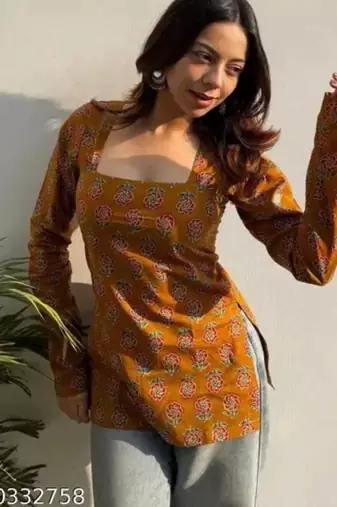 Pack of 2 handmade block printed rayon fabric  short kurti for women's