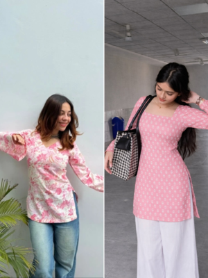 Pack of 2 handmade block printed rayon fabric  short kurti for women's 1