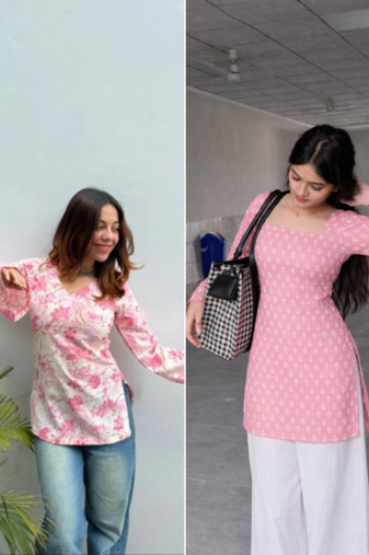 Pack of 2 handmade block printed rayon fabric  short kurti for women's