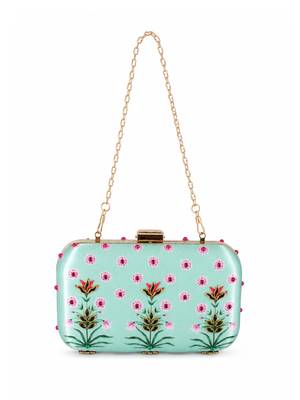 Mughal Painting Inspired Clutch Bag with Stone Embellishment 1
