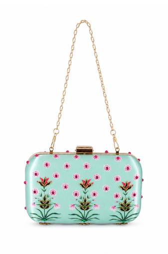 Mughal Painting Inspired Clutch Bag with Stone Embellishment
