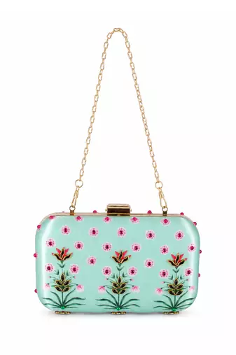 Mughal Painting Inspired Clutch Bag with Stone Embellishment