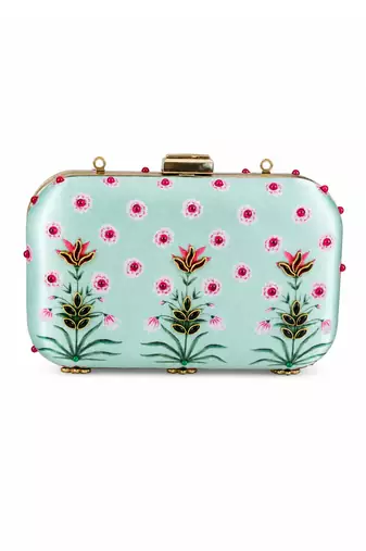 Mughal Painting Inspired Clutch Bag with Stone Embellishment