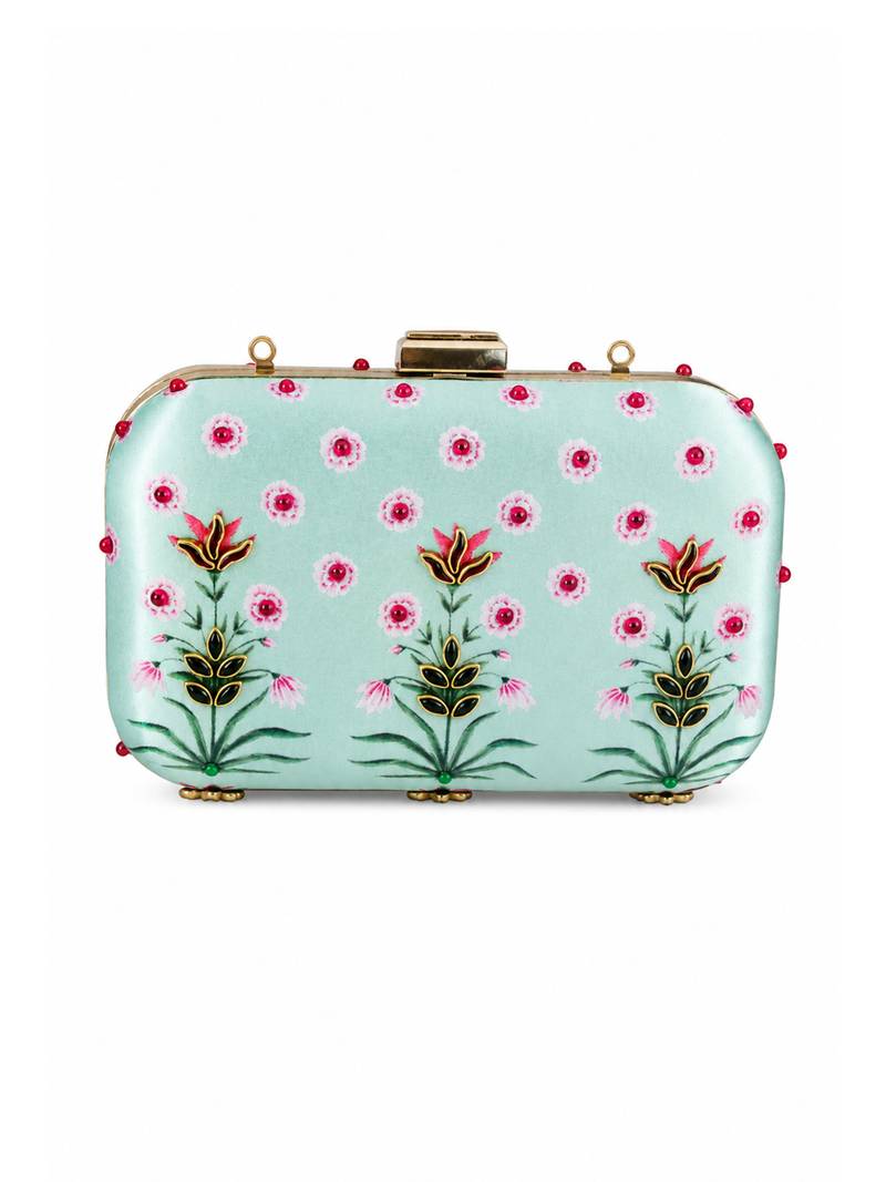 Mughal Painting Inspired Clutch Bag with Stone Embellishment