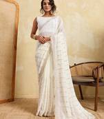 Ivory white embroidered saree with delicate sequin & threadwork border