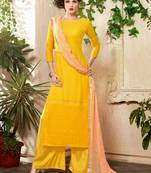 yellow georgette embroidered semi stitched salwar with dupatta