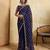 Navy blue embroidered saree with gold sequin scallop pattern & embellished border