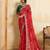 Red bandhani print saree with multicolor embroidered border & green blouse