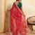 Red bandhani print saree with multicolor embroidered border & green blouse